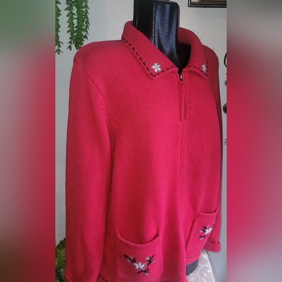 Northern Reflections Red Embroidered Sweater Cardigan XL - Picture 3 of 8